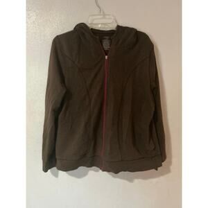 Danskin women's zip-up fleece hoodie jacket in brown w pink zipper.  size xxl